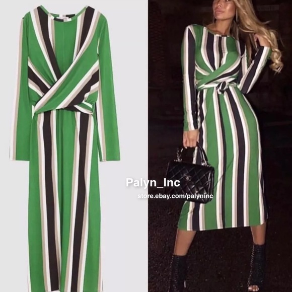 green stripe midi dress